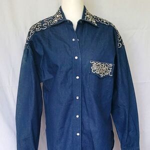 Tony Alamo Of Nashville Blue Denim Shirt with Embroidered Details Sz L